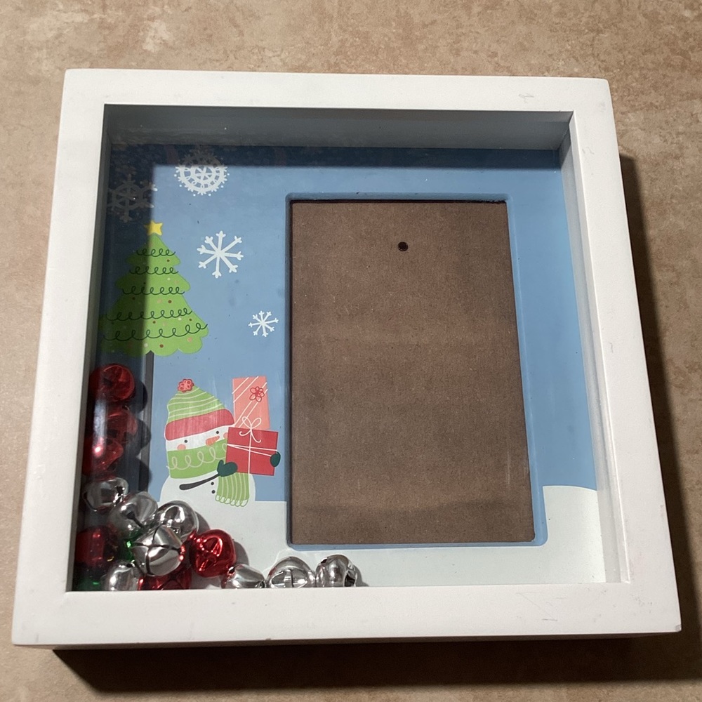 White Holiday Christmas Frame with Jingle Bells